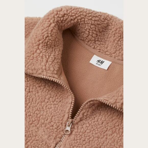 H&M Faux Shearling Pullover Sweatshirt Coat Jacket Teddy Camel Tan Beige - Picture 2 of 10